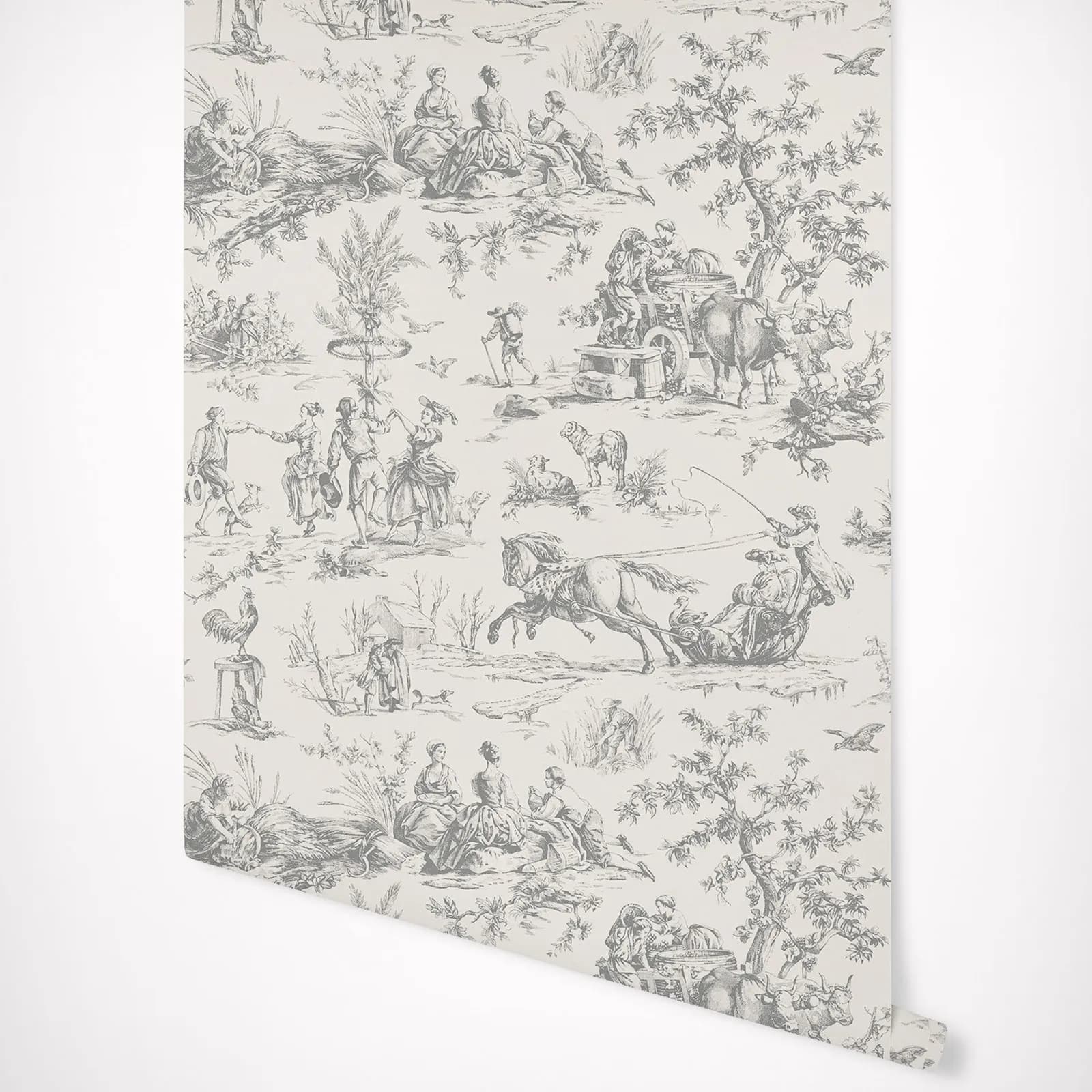 Carta da parati grigia del Toile di stagioni con lo stile di vita dell'azienda agricola nel grigio fumo
