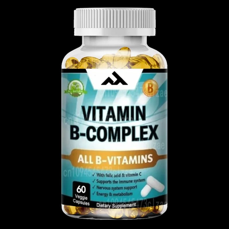 Complex vitamin B capsules: folic acid and vitamin C supplements help the immune system, neural health, energy and metabolism