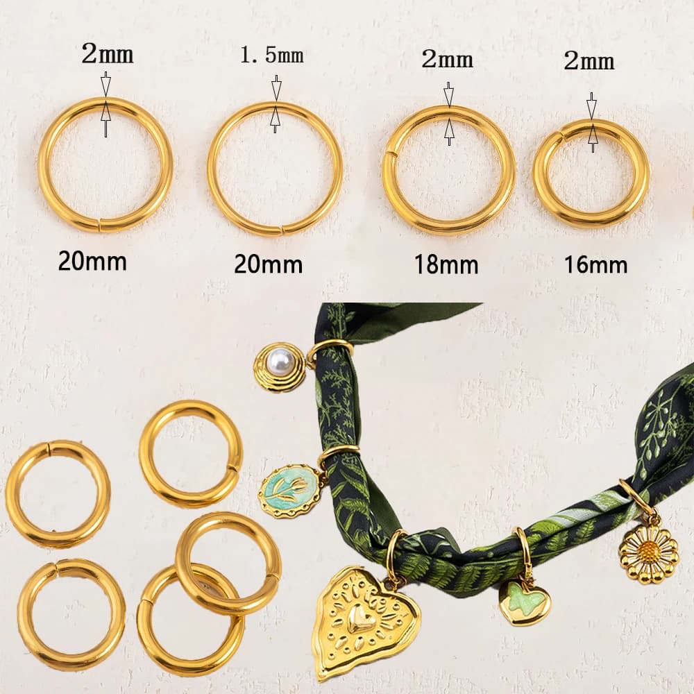 Never sets 10 pieces in stainless steel large open jump rings width 16mm 18mm 20 mm divided rings connectors band for hair jewelry materials