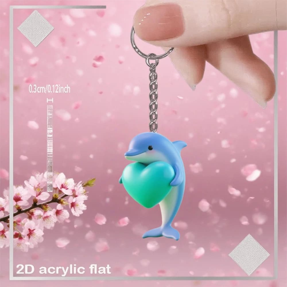 Dolphin Holding Heart Love Keychain 15pcs 2D Acrylic Pendant Perfect Party Gifts Holiday Giveaways Friends Backpacks Accessories