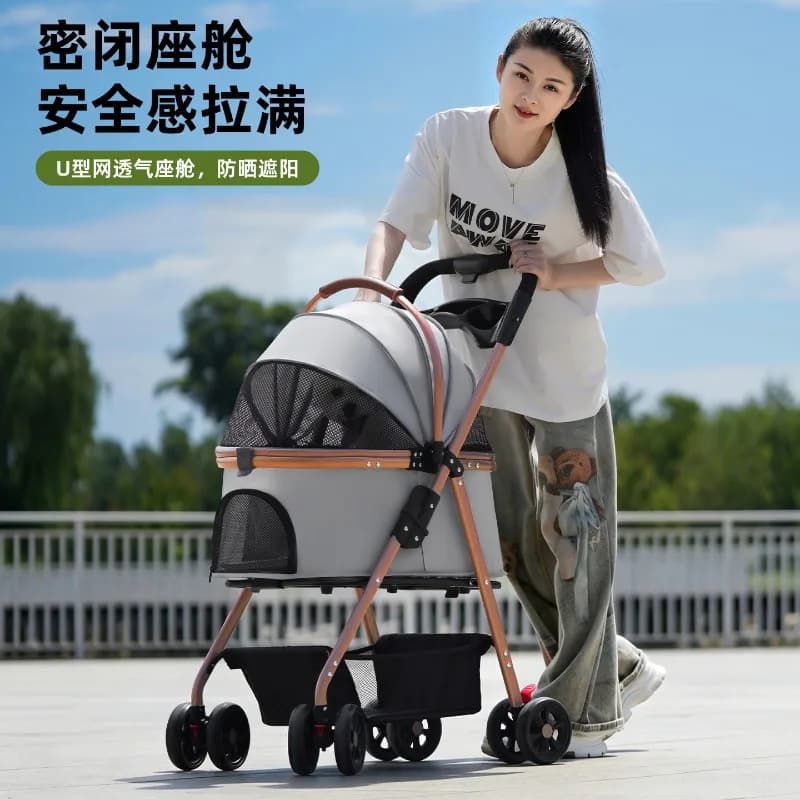 Luxury 3-in-1 Aluminum Alloy Foldable Pet Stroller Customized Dog Travel Carrier with Trolley Bag