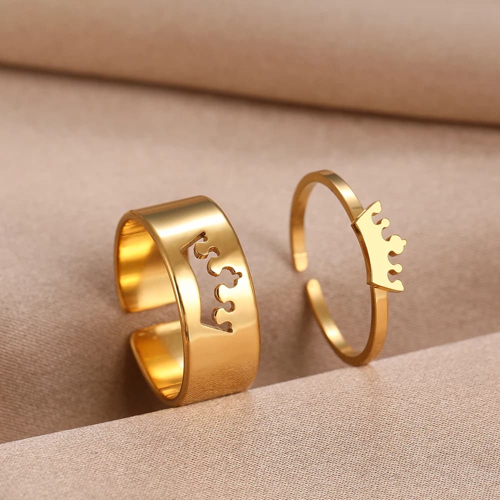 Anelli in acciaio inossidabile Corona classica Anello di coppia regolabile di moda per gioielli da donna Amante di nozze Ragazza Regalo di fidanzamento 2 pezzi / set