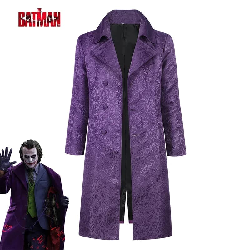 Adult Men Cosplay Costume Halloween Joker Medieval Jacket Elegant Purple Jacquard Overcoat Long Coat with Notched Collar