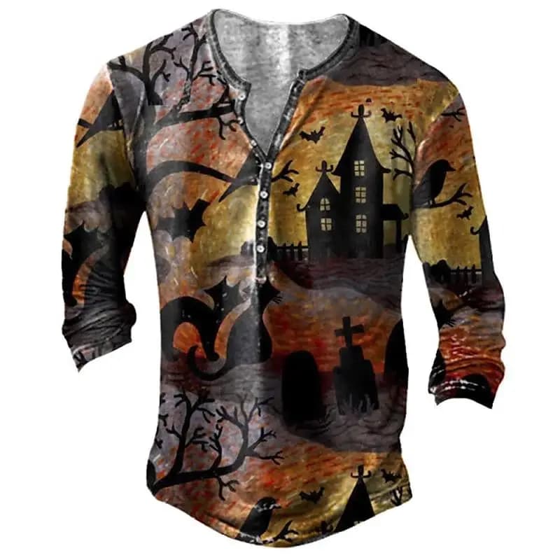 Camicia a maniche lunghe da uomo T-shirt vintage stile etnico grafica in cotone Top abbigliamento oversize autunno scollo a V 2022 abbigliamento casual da uomo