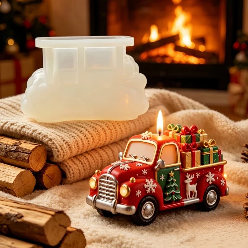 Farm small truck shaped candle silicone mold Christmas tree snowflake car train shaped resin gypsum mold Christmas decor