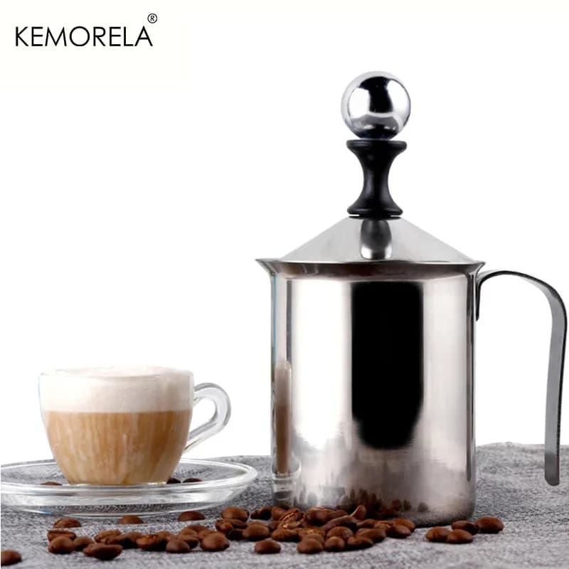Montalatte in Acciaio Inox da 800ML con Doppia Rete, Schiumatore per Latte, Cappuccino, Mixer per Bevande, Sbattitore per Uova, Utensile da Cucina