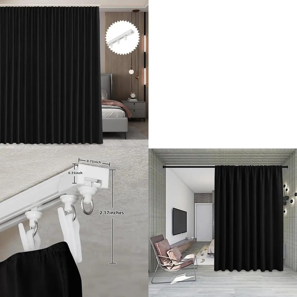 Tenda Divisoria Oscurante con Binario a Soffitto, Isolamento Termico per la Privacy, 100x84 Pollici