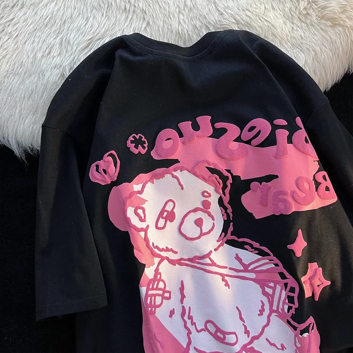 T-shirt da donna Summer Big Bear American Retro manica corta Ins Trendy Cartoon Graffiti Pattern Top T-shirt T-shirt grafiche Y2K