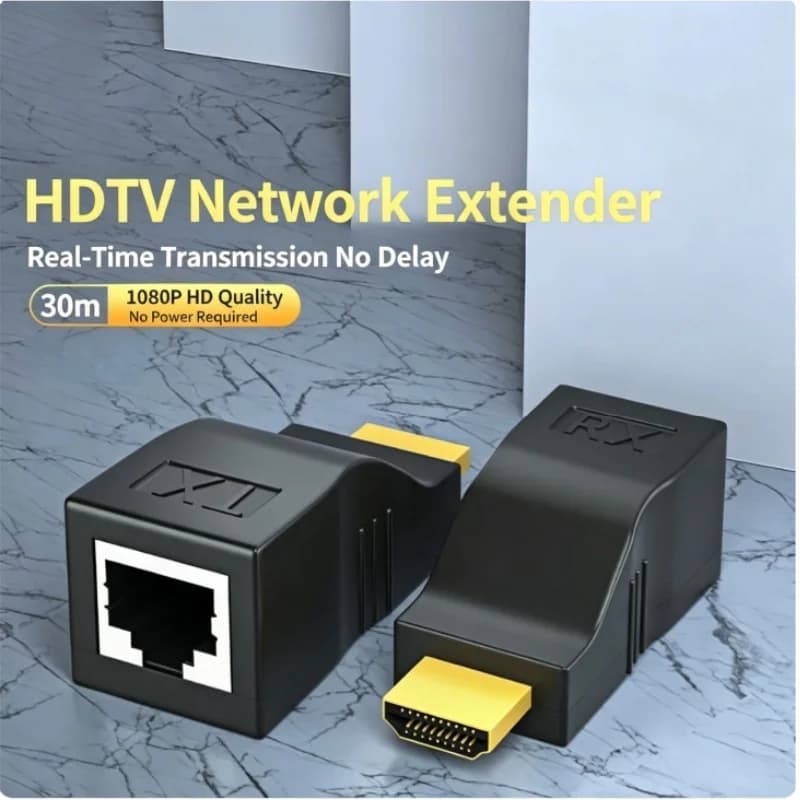 30m HDMI Extender over Ethernet HDMI to RJ45 Network Signal Booster No Driver Required Lightning Protection Single Cable Transmi