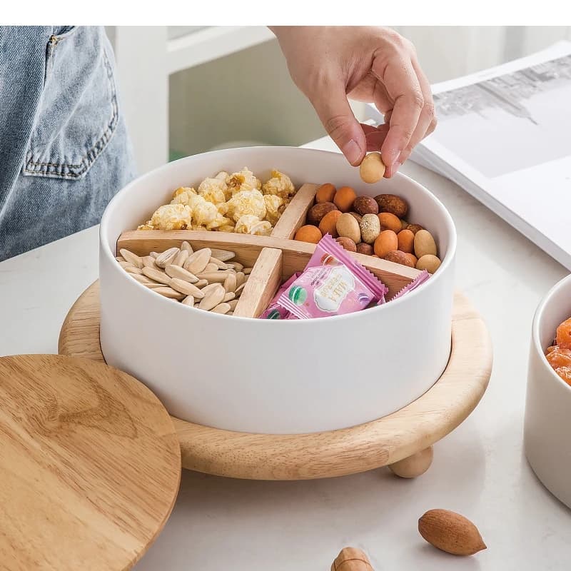 Scatola di frutta secca in ceramica Soggiorno nordico Caramelle Snack Storage Ornament Vassoio per la casa Semplice organizzatore di alimenti