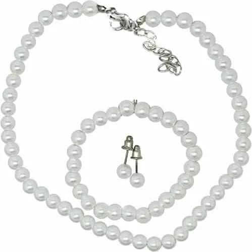 Set di Gioielli Classico per Bambine con Collana, Bracciale e Orecchini in Finta Perla per Feste UK
