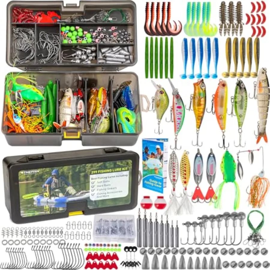 Set da Pesca 299 Pezzi con Scatola Porta Attrezzi e Esche Incluse