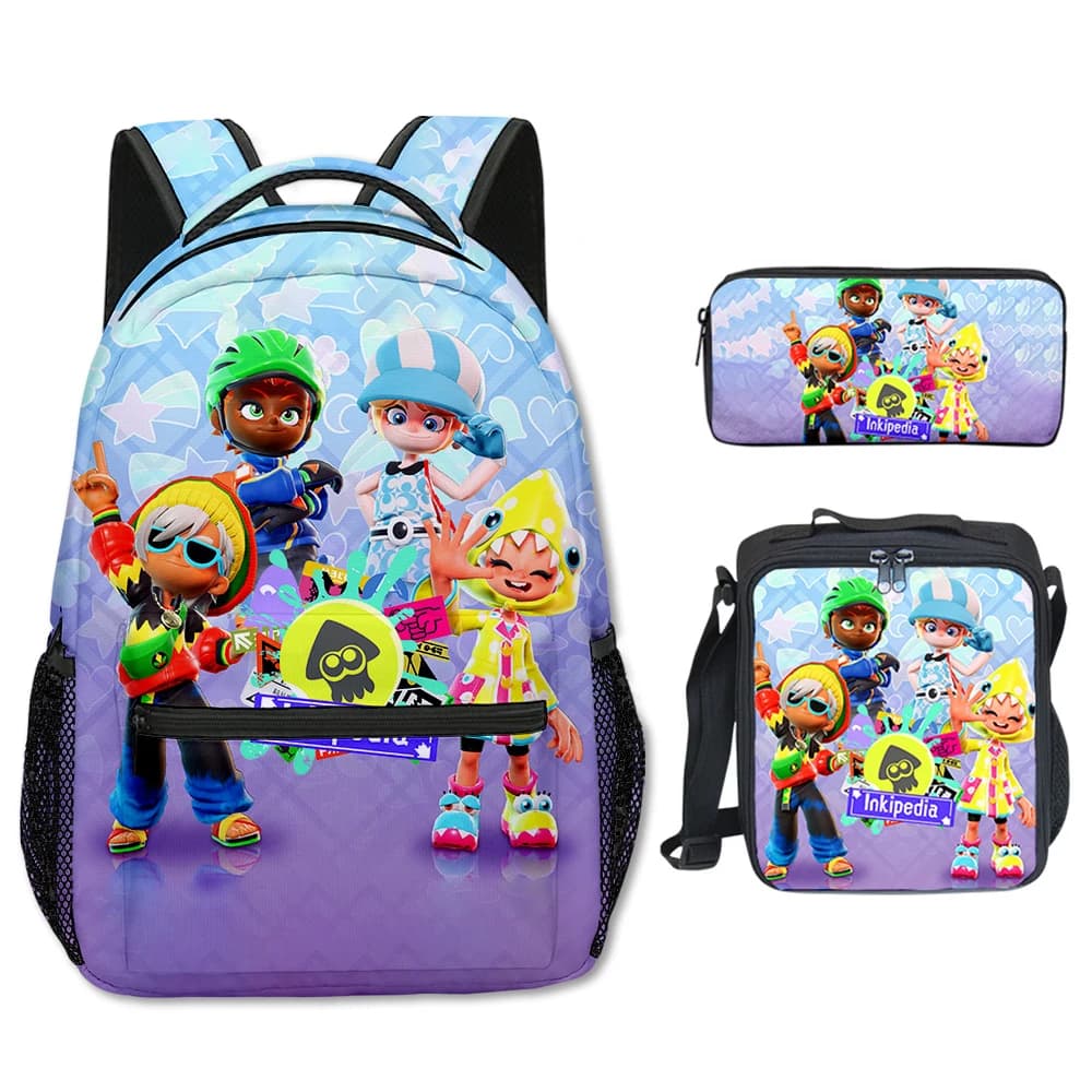 Harajuku Youthful Splatoon 3 Stampa 3D 3 pezzi/set Borse da scuola per studenti Zaino per laptop Borsa a tracolla Borsa per il pranzo Astuccio per matite