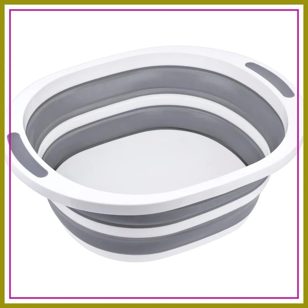 Ciotola Pieghevole 7.5L in Plastica con Tagliere Integrato, Contenitore Pieghevole per Alimenti, Ideale per Campeggio e BBQ, Portatile e Salvaspazio, Grigio