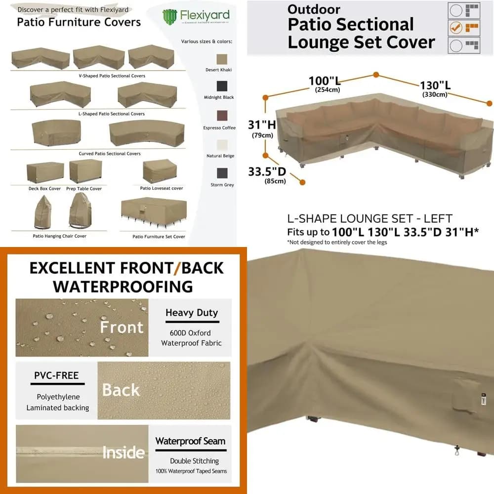 600D waterproof outdoor seat cover, L 100x130 shaped garden furniture cover, desert kaki
