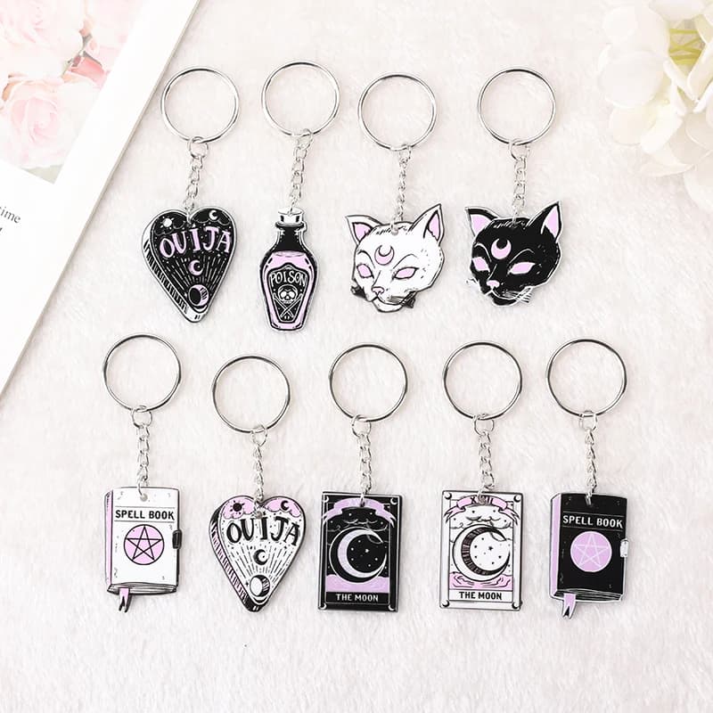 1 pezzo portachiavi tarocchi strega punk acrilico specchio per auto portachiavi borsa gatto luna carta incantesimo ragazza regalo di compleanno