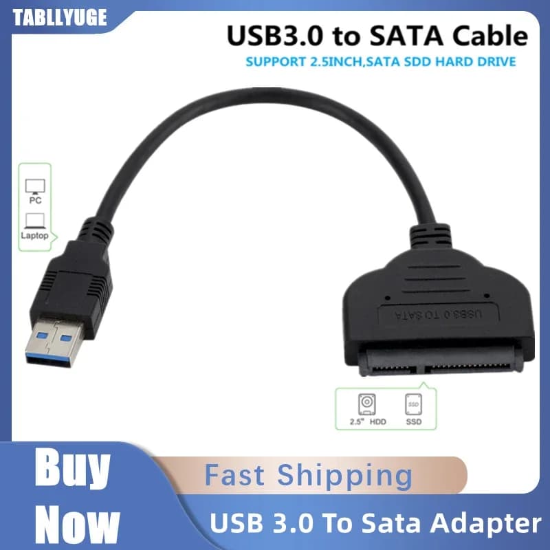 Cavo da USB 3.0 a SATA Fino a 6 Gbps Supporto per disco rigido SSD HDD esterno da 2,5 pollici Adattatore SATA a 22 pin Cavo da USB 3.0 a SATA III