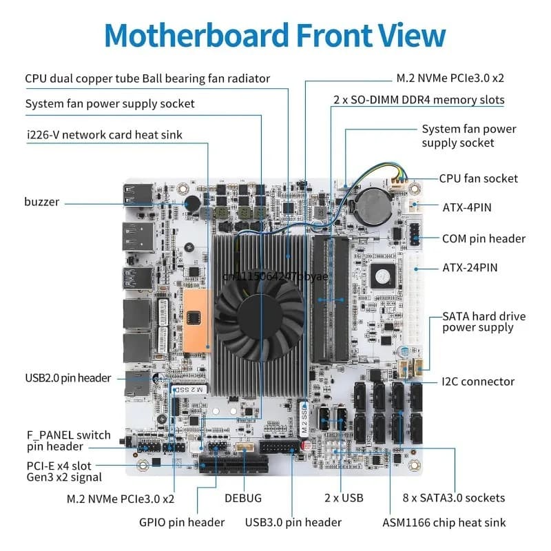 For M11 White Mini ITX NAS Motherboard Core i5‑8265U 4C/8T Dual I226V 2.5GbE LAN PCIe3.0 NVMe 8‑Bay Storage PC Mainboard