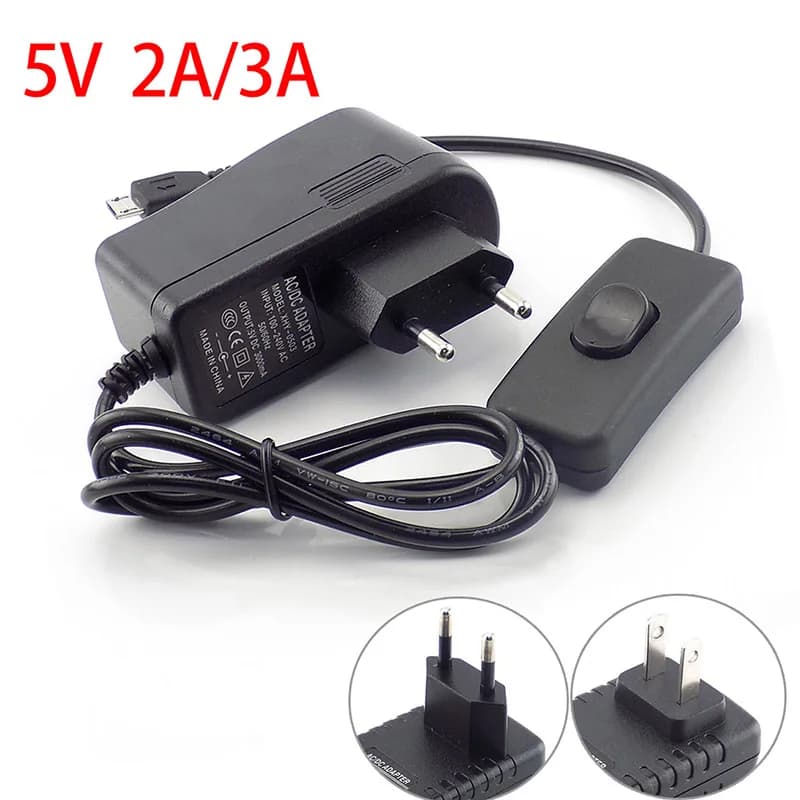 AC DC 5V 2A 3A 3000mA Micro USB DC alimentatore alimentatore US EU Plug on/off switch 100V 240V caricatore convertitore per Raspberry Pi B