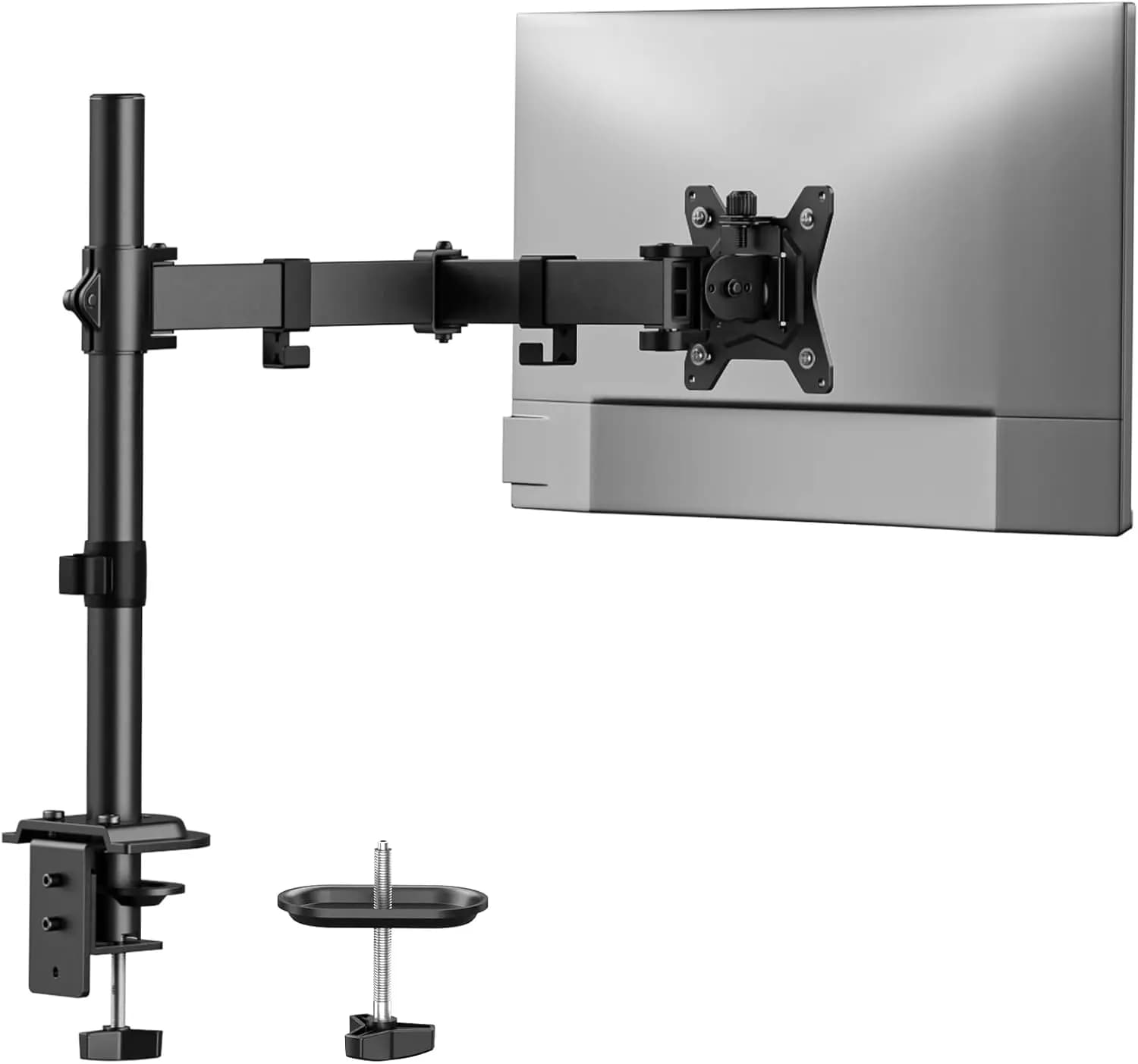 Supporto singolo per monitor da 13-32 pollici, supporto da scrivania regolabile con morsetto a C e base a passacavo, compatibile VESA fino a 8 kg