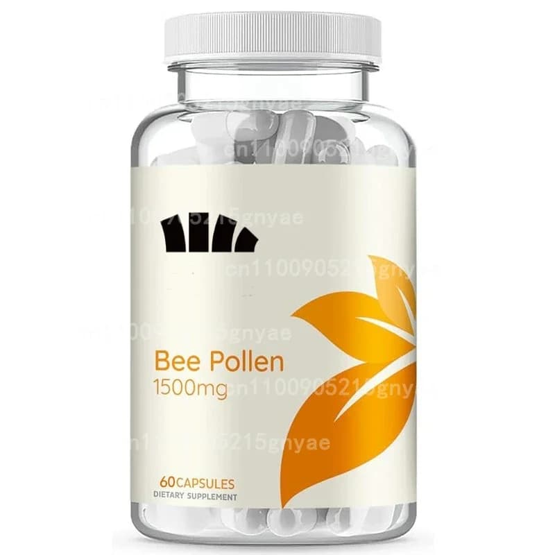 Supplement of bees pollen Capsules also containing natural vitamins B, minerals and enzyme pills, vegetarian, non-GMO, gluten-free