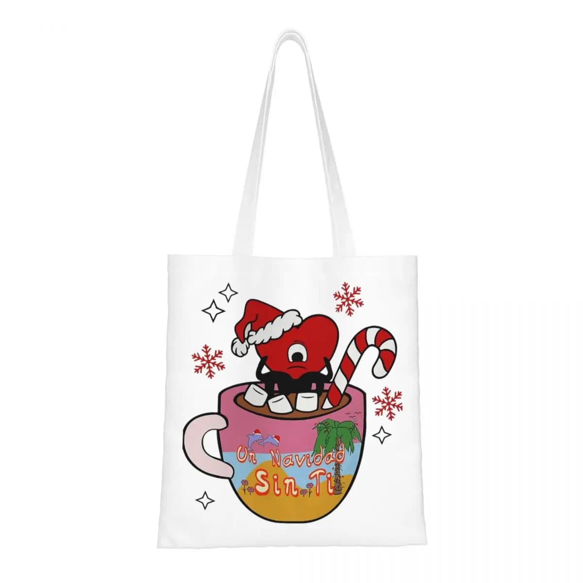 Art Bad Bunny Buon Natale Borsa tote in tela Borse per la spesa Borse shopper riutilizzabili per donna
