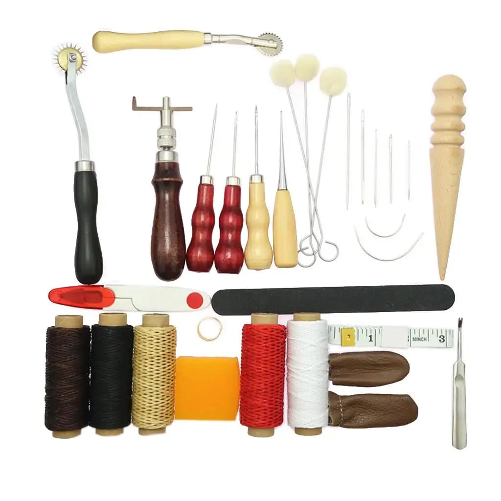 Kit di Cucito a Mano, Set di Strumenti per Lavorazione del Cuoio, Attrezzi Completi Fai-da-Te per Progetti in Pelle