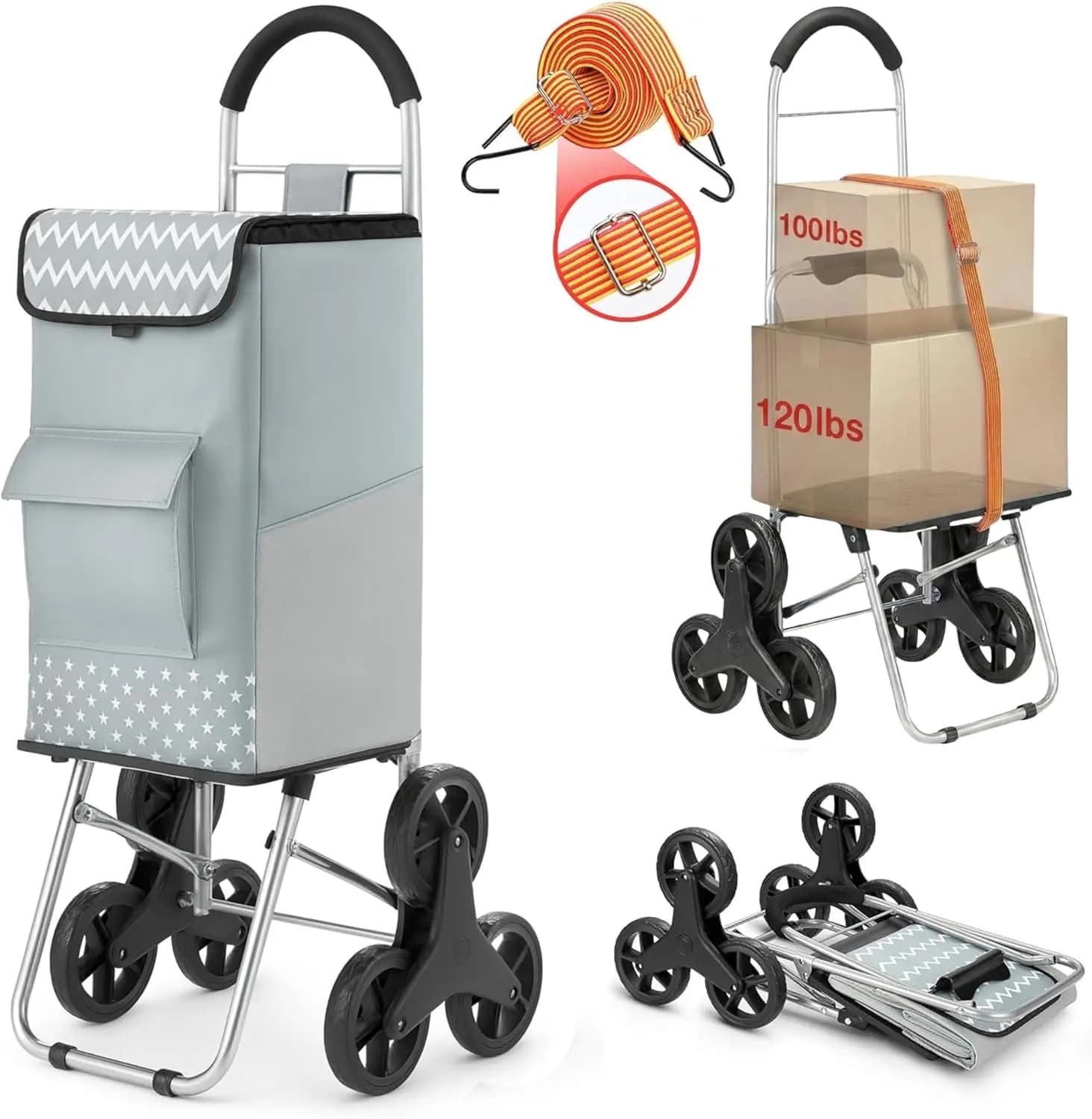 Saliscale Folding Trolley with Capacity of 100 kg, Large and Elastic Bag Adjustable for Expense and Bucato