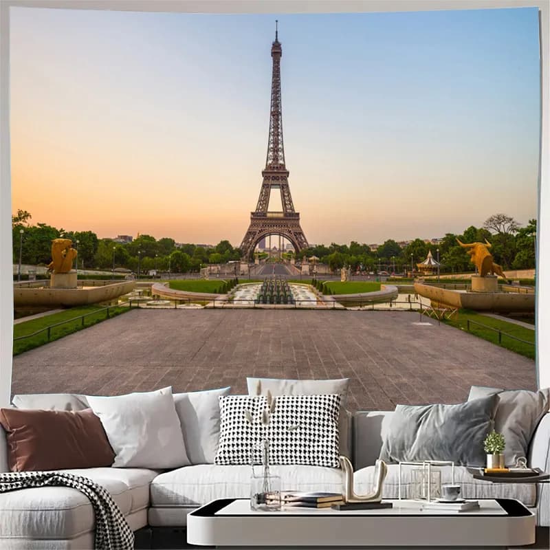 High Quality Eiffel Tower Tapestry Wall Hanging Paris France European Style Decor Art Mural for Living Room Bedroom Home Decorat