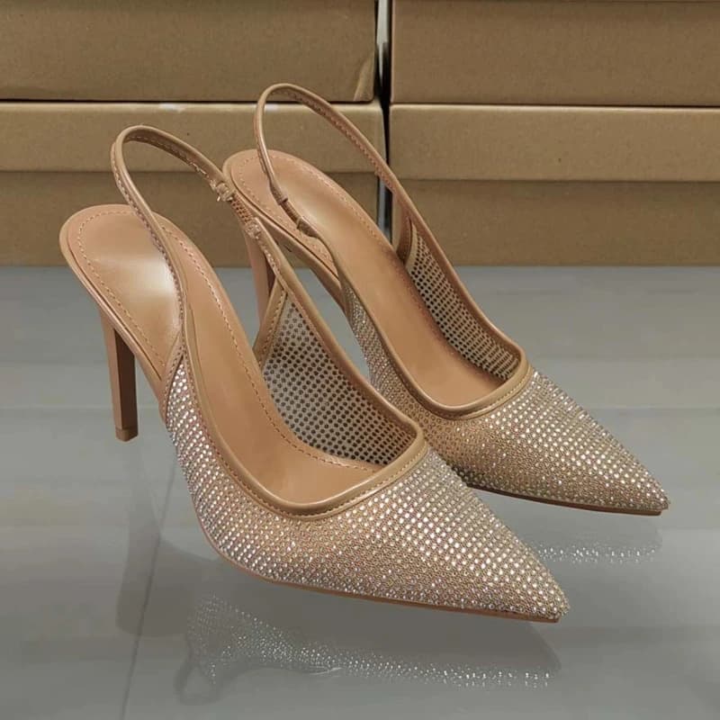 Scarpe estive da donna di marca di lusso scarpe da discoteca eleganti con tacco alto a punta con strass luminosi per le signore