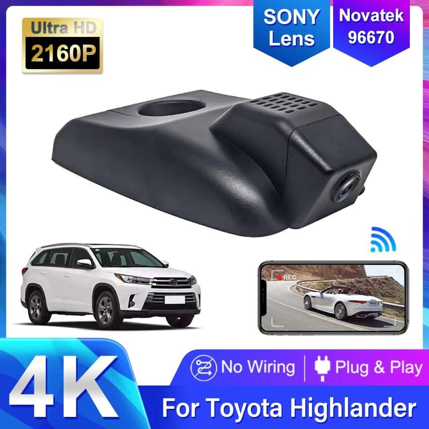 Dash Cam per Toyota Highlander XU70 XU50 2020 2019 2018 2017, Registratore DVR 4K Plug and Play, Accessori Auto per Toyota