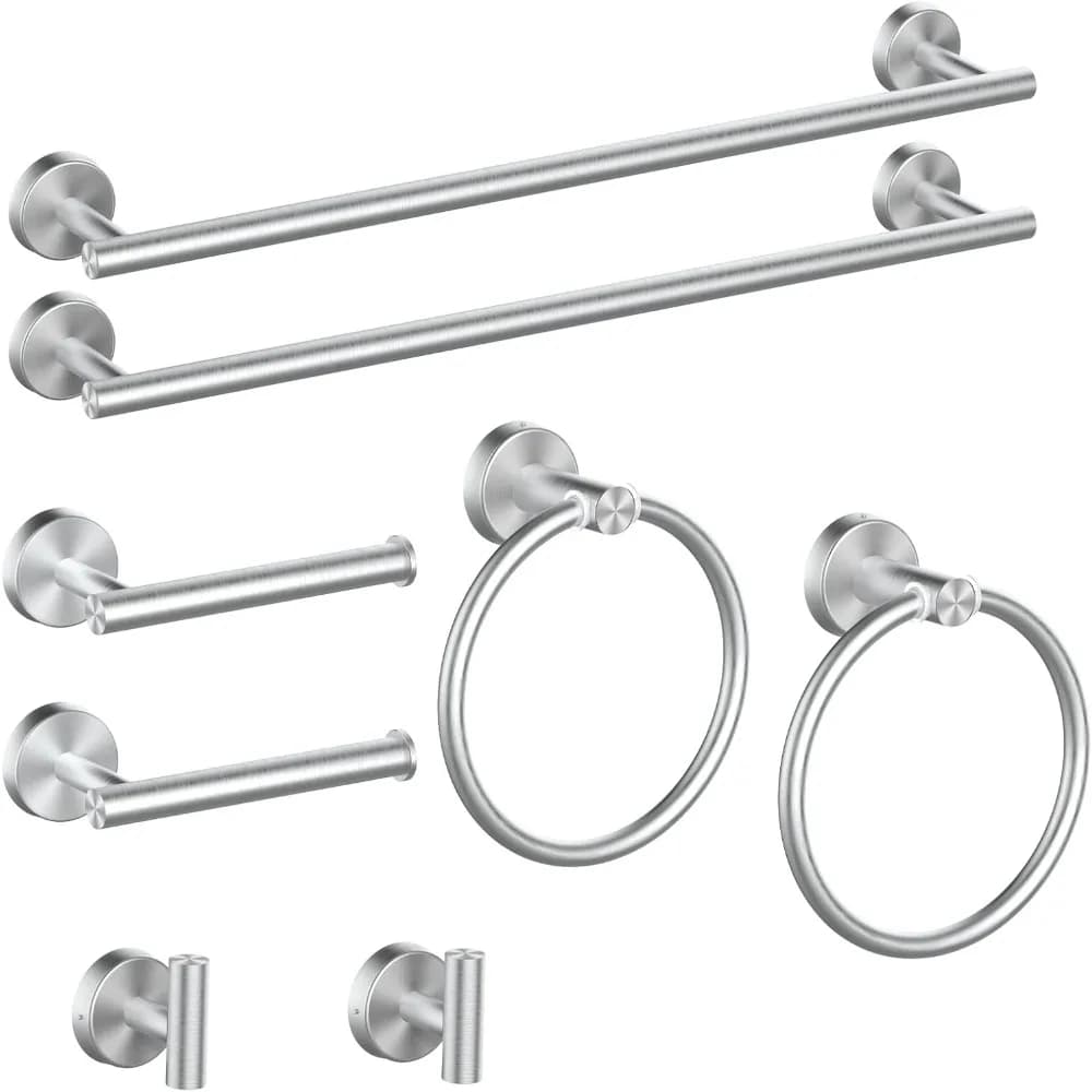 Set di accessori per il bagno in nichel spazzolato da 8 pezzi con portasciugamani da 24 pollici, portasciugamani, porta carta igienica e gancio per accappatoio