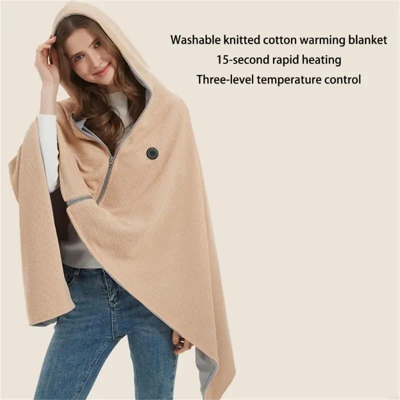 Coperta riscaldante elettrica Scialle con cappuccio alimentato tramite USB per il calore delle spalle e delle gambe