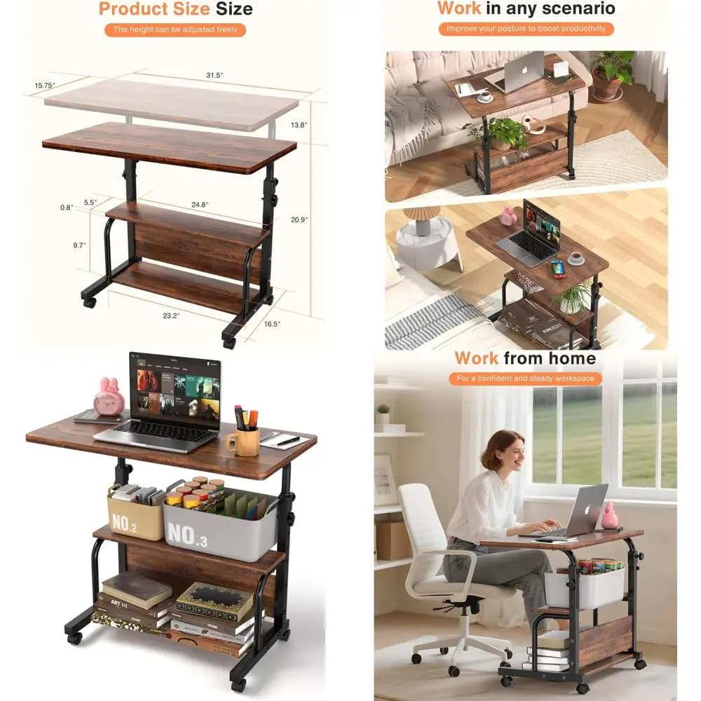 Adjustable Laptop Desk for Small Spaces: Portable Standing Desk with Wheels for Home Office or Bedroom Use