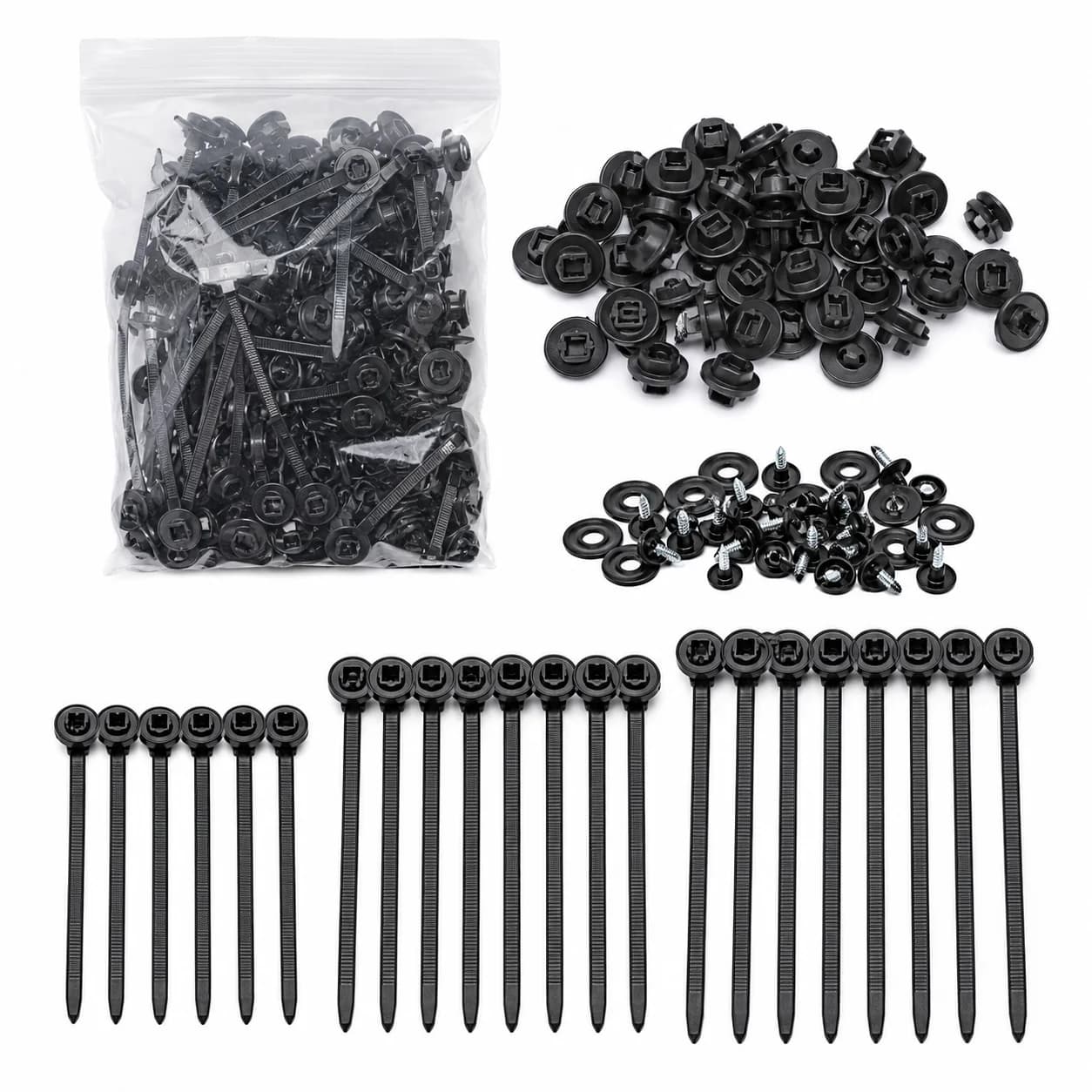 Nylon Universal Cable Tie Clamps, Self-Locking Zip Tie Buckles with Fixing Nails for Auto Repair & Wire Management