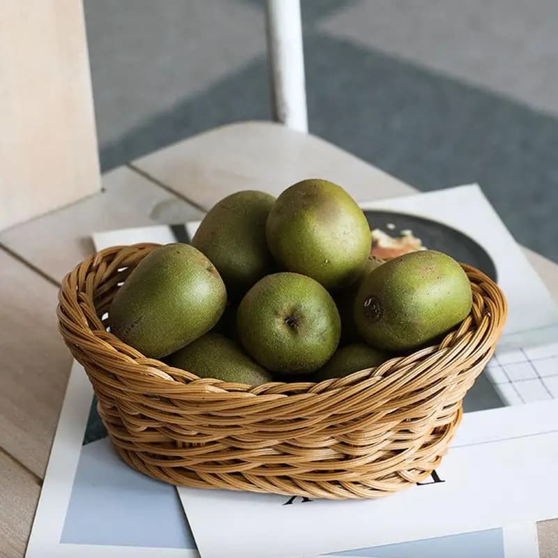 Cestino di frutta ovale 3 contenitori per la conservazione degli alimenti, cesto in finto rattan per frutta, pane, verdura, asciugamano, ristorante di casa
