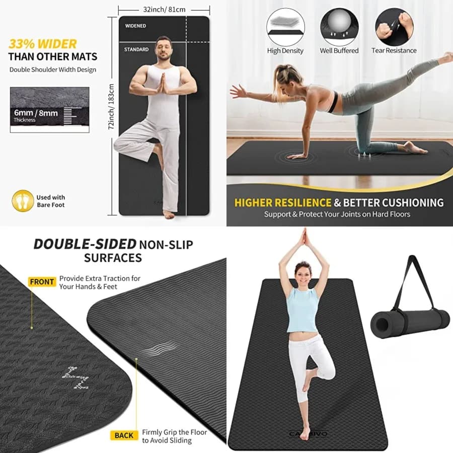 Tappetino Yoga Extra Largo Etra per Donne e Uomini / Tappetino per Allenamento 1/4 TPE, Tappetino Fitness Grande Antiscivolo per Yoga, Pilates, Esercizi