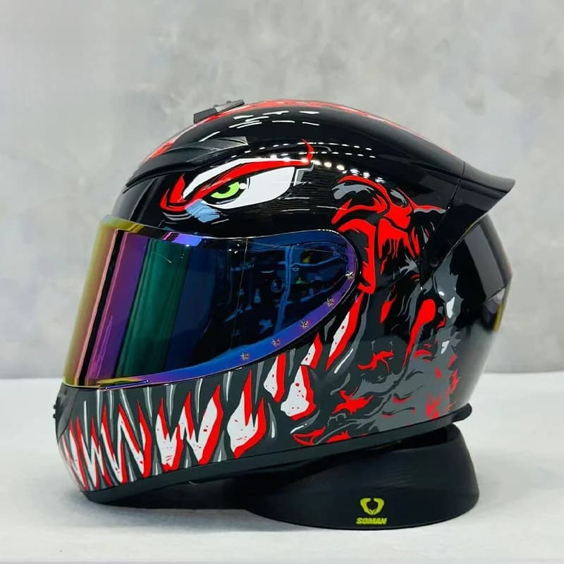 Red Venom integral motorcycle helmet certified double and safe with multiple air outlets, ideal for touring and scooteristas man woman