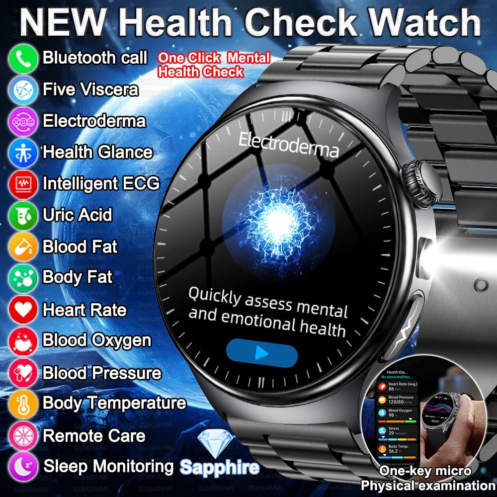 Nuovo Smartwatch per Analisi delle Cinque Funzioni Viscerali con ECG, Pressione Sanguigna, Lipidi, Acido Urico, Chiamate Wireless per Uomini e Donne