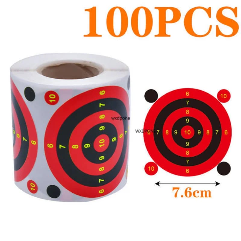 100 Fogli di Adesivi Bersaglio Reattivi agli Impatti, Rotolo da 7,50 cm, Autoadesivi Colorati per Tiro (Bersaglio a Proiettile)