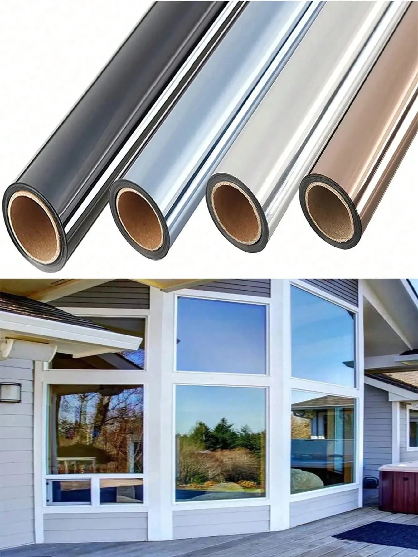 Pellicola a Specchio Unidirezionale Argento per Finestre, Riflettente per Privacy Diurna, Controllo UV e Calore per Porte e Finestre in Vetro, Protezione Solare
