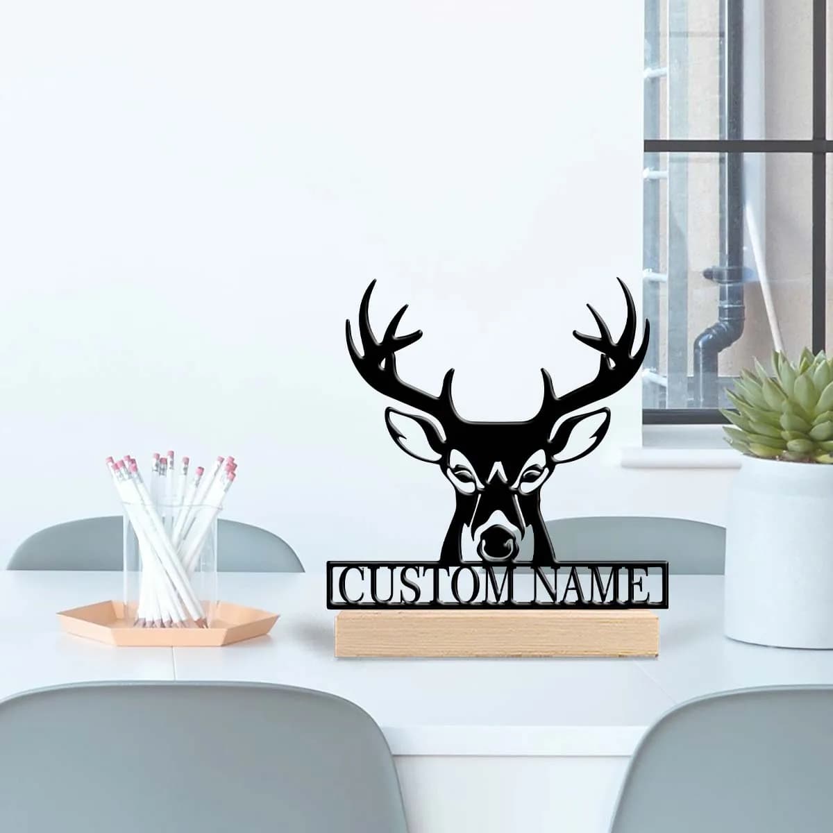 1pc Metal Desktop Decoration Custom Name Equipped with Wooden Base Gifts and Metal Decorations for Family and Friends