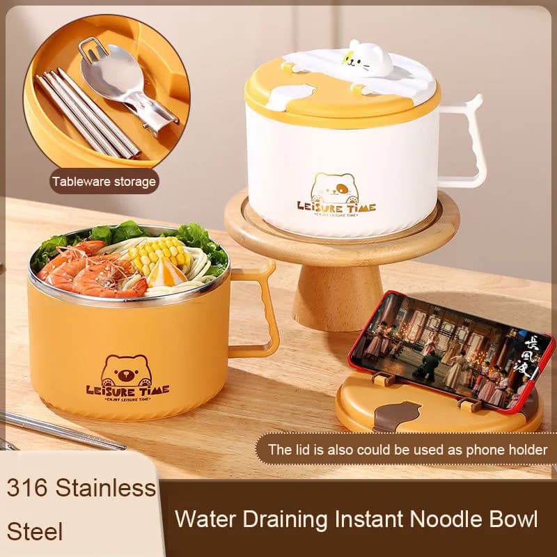 Contenitore per il pranzo in acciaio inossidabile 316 Contenitori per alimenti Lunchbox per bambini carino Bento Box Piatto Scatole per alimenti Noodle istantanei Ramens Ciotola Tazza