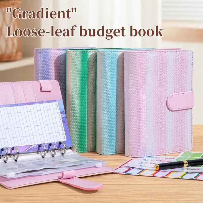 Gradient Woven Texture A6 Money Budget Planner Binder With Zipper Envelopes Loose-Leaf PU Leather Notebook for Saving Money Cash