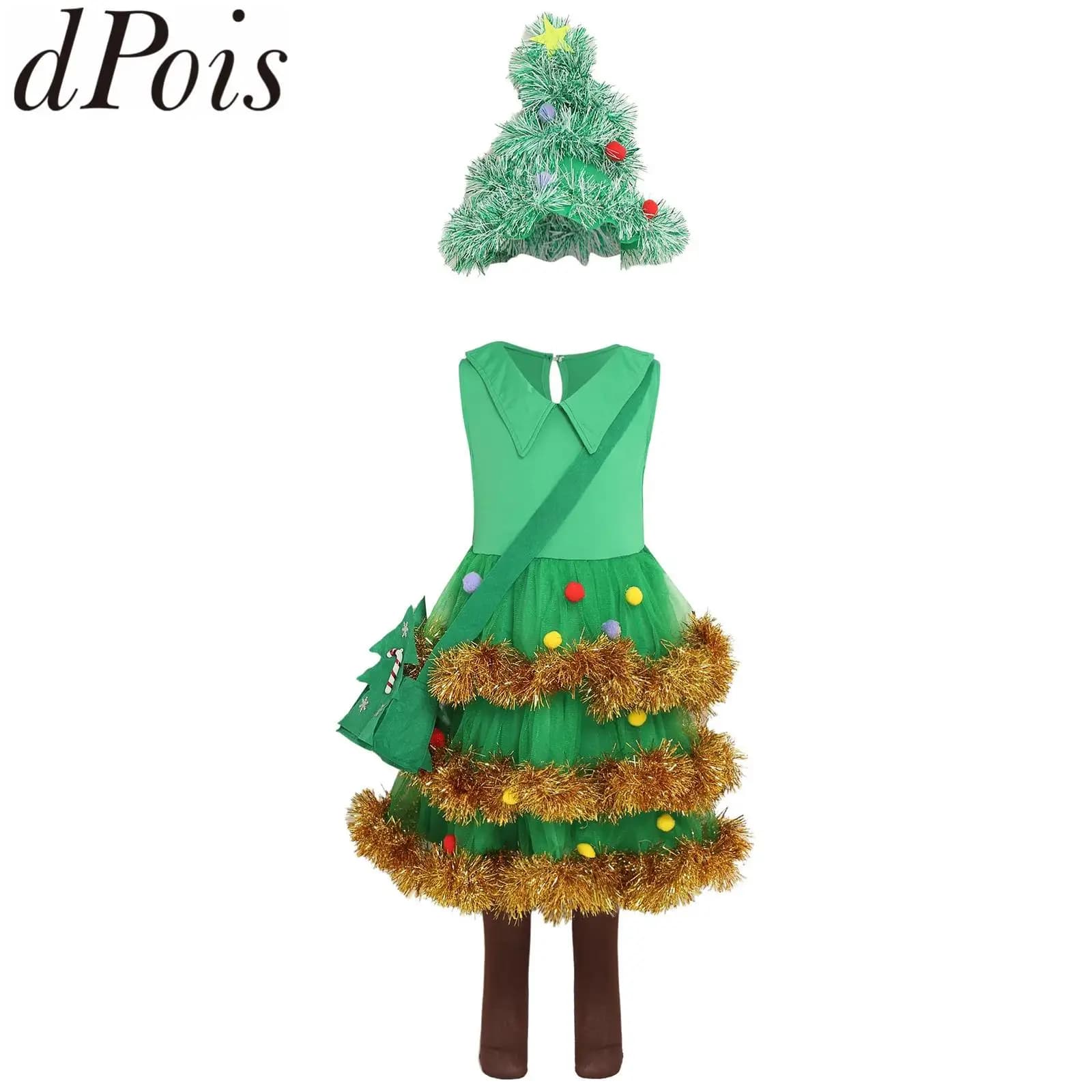 Costumi di Natale Set di costumi per albero cosplay Gonna per albero di Natale per ragazza con fascia per capelli e borsa Calzino Abiti per abiti da festa 2026 Nuovo