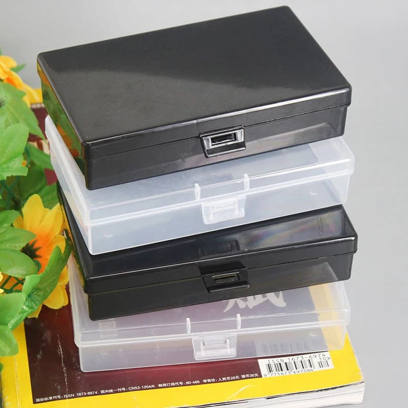 Scatola di immagazzinaggio di plastica trasparente scatola di adesivi per Organizer rettangolare contenitore da tavolo custodia per gioielli durevole antipolvere a scatto