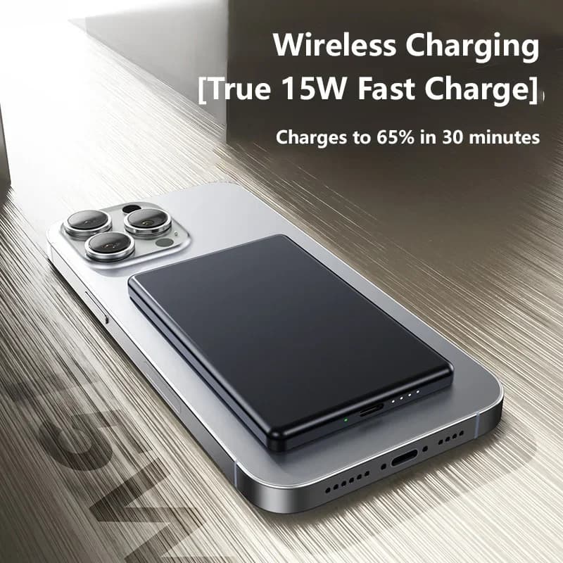 50000mAh PD 20W Magnetic Charging Power Bank Ultra-Thin Aluminum Alloy Wireless Fast Charging Compact and Portable Power Bank