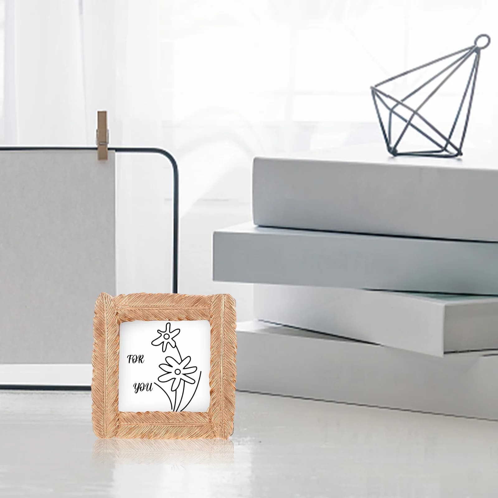 2 Photo Frames Small 3X3, Set of Mini Frames Golden Square for Display on Desk, Home, Office, Gift of Weddings