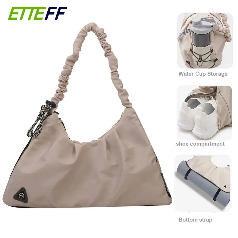 Women's yoga gym bags with shoe compartment, dry and wet pockets and adjustable yoga mat support, in patented hook
