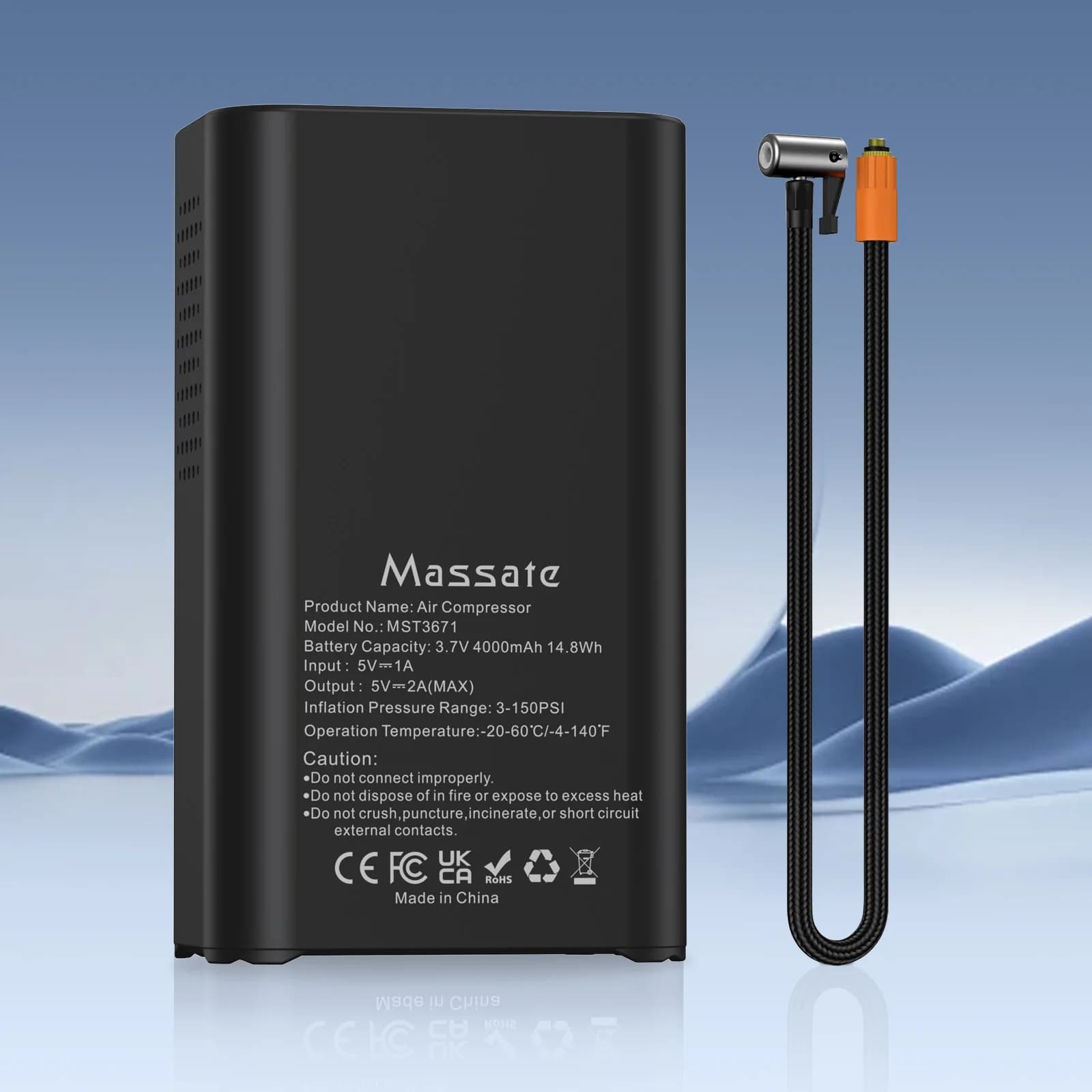 Massate Electrical Air Pump POWER BANK USB Rechargeable Air Compressor for Car Bike Motorcycle Tires, Balls, Inflatable Toys